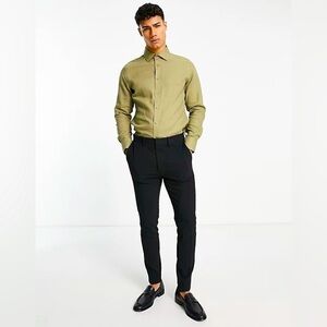 NWT GIANNI FERAUD Don Linen Slim Fit Shirt Sage XL